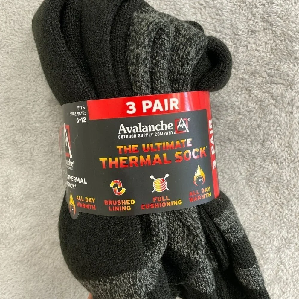 NEW Avalanche Men's Size 6-12 Ultimate Thermal Crew Socks 3 Pair Pack